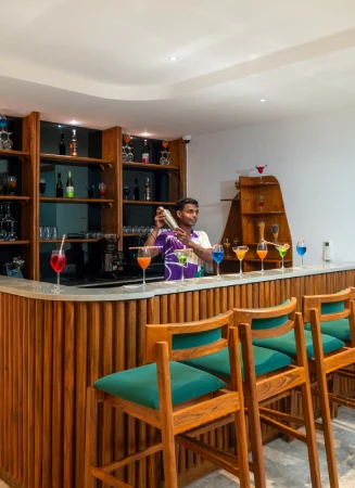 Halaahal Bar & Lounge in Rishikesh - The Orchid Rishivan Premium bar and lounge at The Orchid Rishivan, a 5-star hotel in Rishikesh, Uttarakhand, serving signature cocktails with Valley view